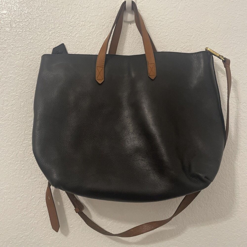 Madewell Transport Tote Crossbody Purse 100% Leather Black Lagenlook Preppy Bag